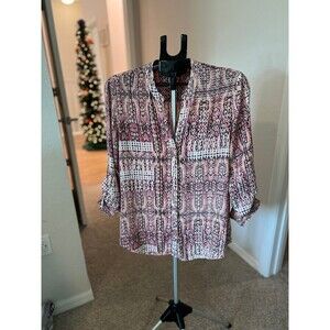 KUT From the Kloth Pink Geometric 3/4 Sleeve Button Up Blouse Women’s Size Med